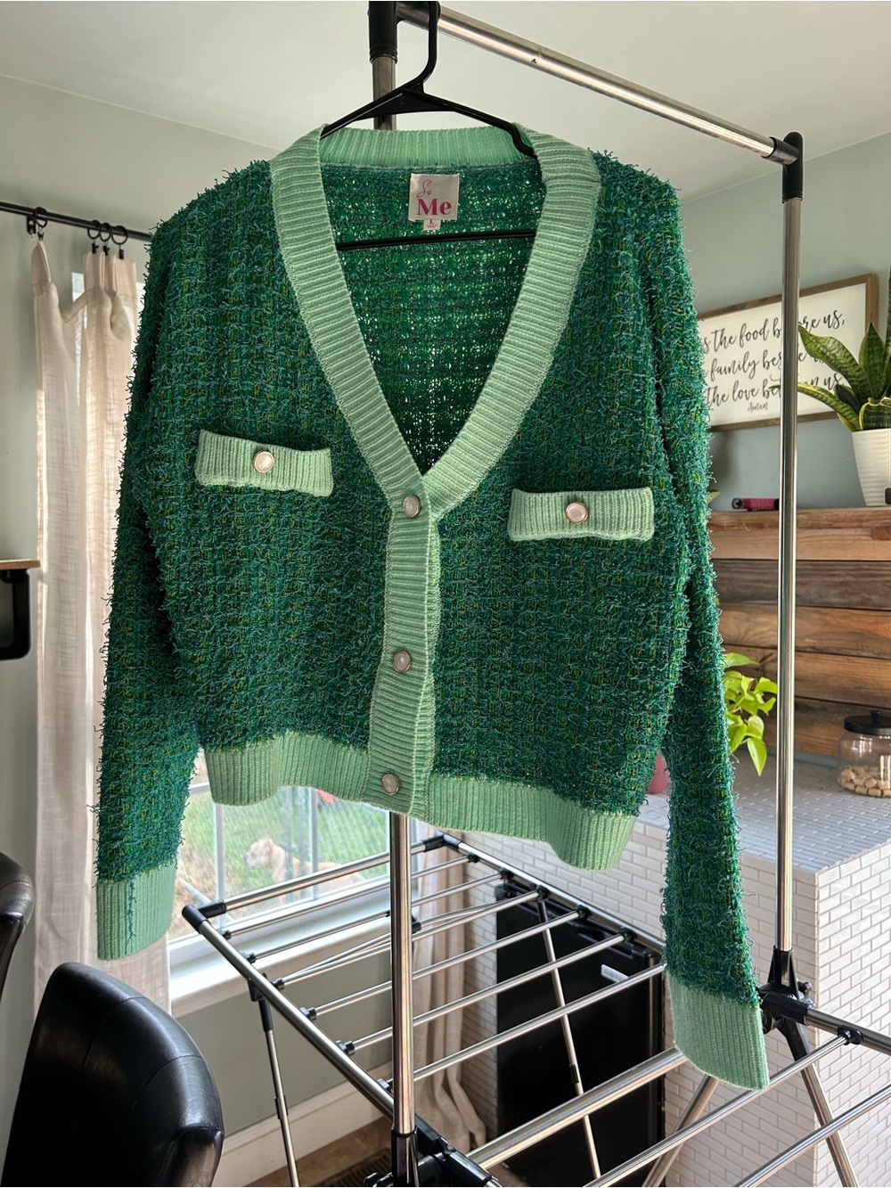 ME Makeover Essentials Emerald Green Textured Cardigan with Mint Trim